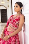 Sonia Bansal_Red Silk Embroidery Cutdana V Neck Bridal Lehenga Set _at_Aza_Fashions