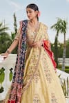 Shop_Sonia Bansal_Yellow Tissue Embroidery Zardozi V Neck Bridal Lehenga Set _at_Aza_Fashions