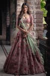 Buy_Anushree Reddy_Pink Organza U Neck Floral Embroidered Bridal Lehenga Set  _at_Aza_Fashions