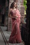 Buy_Anushree Reddy_Pink Organza Floral Embroidered Saree With Unstitched Blouse  _at_Aza_Fashions