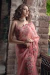 Shop_Anushree Reddy_Pink Organza Floral Embroidered Saree With Unstitched Blouse  _at_Aza_Fashions