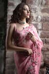 Anushree Reddy_Pink Organza Floral Embroidered Saree With Unstitched Blouse  _Online_at_Aza_Fashions