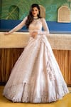 Buy_Anushree Reddy_White Organza Round Bead Embellished Bridal Lehenga Set  _at_Aza_Fashions