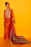 Shop_Loka By Veerali Raveshia_Orange Chanderi Silk, Tussar Silk, V Neck Ragini Kurta Sharara Set _at_Aza_Fashions