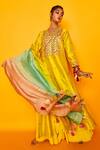Buy_Loka By Veerali Raveshia_Yellow Chanderi Silk, Tussar Silk, V Neck Ragini Kurta Sharara Set _at_Aza_Fashions