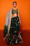 Shop_Loka By Veerali Raveshia_Green Raw , Chanderi , Tussar Leaf Megh Malhar Bridal Lehenga Set _at_Aza_Fashions