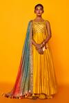 Buy_Loka By Veerali Raveshia_Yellow Chanderi Silk, Tussar Silk, Cotton Mul Round Freya Anarkali Sharara Set _at_Aza_Fashions