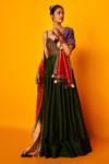 Buy_Loka By Veerali Raveshia_Green Dupion , Muga V Neck Anarkali With Dupatta _at_Aza_Fashions