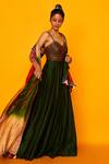 Shop_Loka By Veerali Raveshia_Green Dupion , Muga V Neck Anarkali With Dupatta _at_Aza_Fashions