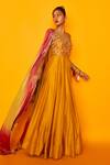 Buy_Loka By Veerali Raveshia_Yellow Dupion , Tussar V Neck Dahlia Anarkali With Dupatta _at_Aza_Fashions