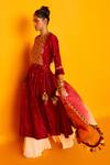 Buy_Loka By Veerali Raveshia_Red Chanderi Silk, Tussar Silk, Cotton Mul Round Maia Anarkali Sharara Set _at_Aza_Fashions