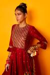 Shop_Loka By Veerali Raveshia_Red Chanderi Silk, Tussar Silk, Cotton Mul Round Maia Anarkali Sharara Set _at_Aza_Fashions
