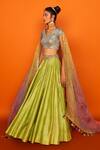 Shop_Loka By Veerali Raveshia_Green Organza, Dupion , Chanderi V Neck Chhayanat Bridal Lehenga Set _at_Aza_Fashions