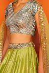 Buy_Loka By Veerali Raveshia_Green Organza, Dupion , Chanderi V Neck Chhayanat Bridal Lehenga Set _Online_at_Aza_Fashions