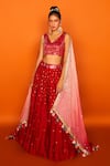 Buy_Loka By Veerali Raveshia_Red Organza, Dupion , Chanderi V Neck Chhayanat Bridal Lehenga Set _at_Aza_Fashions