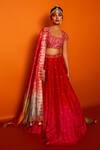 Buy_Loka By Veerali Raveshia_Red Dupion , Chanderi , Tussar U Neck Adana Bridal Lehenga Set _at_Aza_Fashions