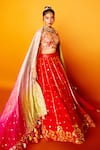 Shop_Loka By Veerali Raveshia_Orange Raw , Chanderi , Tussar U Neck Gauri Bridal Lehenga Set _at_Aza_Fashions