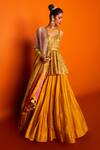 Loka By Veerali Raveshia_Yellow Organza, Dupion , Chanderi Sanjani Peplum Tunic And Lehenga Set _Online_at_Aza_Fashions