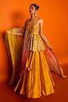 Buy_Loka By Veerali Raveshia_Yellow Organza, Dupion , Chanderi Sanjani Peplum Tunic And Lehenga Set _at_Aza_Fashions