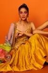 Loka By Veerali Raveshia_Yellow Organza, Dupion , Chanderi Sanjani Peplum Tunic And Lehenga Set _at_Aza_Fashions