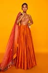Buy_Loka By Veerali Raveshia_Orange Organza, Dupion Silk V Neck Akira Anarkali With Dupatta _at_Aza_Fashions