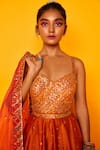 Shop_Loka By Veerali Raveshia_Orange Organza, Dupion Silk V Neck Akira Anarkali With Dupatta _at_Aza_Fashions