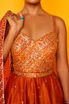 Loka By Veerali Raveshia_Orange Organza, Dupion Silk V Neck Akira Anarkali With Dupatta _Online_at_Aza_Fashions