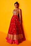Buy_Loka By Veerali Raveshia_Red Dupion Silk V Neck Aarohi Layered Anarkali _at_Aza_Fashions