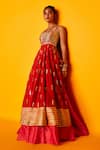 Loka By Veerali Raveshia_Red Dupion Silk V Neck Aarohi Layered Anarkali _Online_at_Aza_Fashions