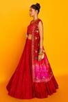 Loka By Veerali Raveshia_Red Raw , Dupion , Chanderi Round Sona Jacket And Lehenga Set _Online_at_Aza_Fashions