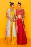 Loka by Veerali Raveshia_Yellow Dupion Silk Embroidery Round Sona Jacket And Lehenga Set _Online_at_Aza_Fashions