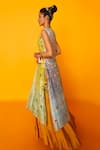 Buy_Loka by Veerali Raveshia_Yellow Dupion Silk Embroidery Round Sona Jacket And Lehenga Set _Online_at_Aza_Fashions