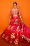 Shop_Loka By Veerali Raveshia_Pink Raw , Chanderi , Tussar Round Darbari Bridal Lehenga Set _at_Aza_Fashions