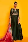 Buy_Loka by Veerali Raveshia_Green Dupion Silk Embroidery Round Swara Anarkali With Dupatta _at_Aza_Fashions