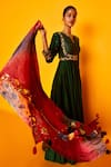 Loka by Veerali Raveshia_Green Dupion Silk Embroidery Round Swara Anarkali With Dupatta _Online_at_Aza_Fashions