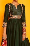 Buy_Loka by Veerali Raveshia_Green Dupion Silk Embroidery Round Swara Anarkali With Dupatta _Online_at_Aza_Fashions