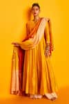Buy_Loka By Veerali Raveshia_Yellow Chanderi Silk, Tussar Silk, Cotton Mul Round Sitara Anarkali Sharara Set _at_Aza_Fashions