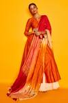 Buy_Loka by Veerali Raveshia_Orange Chanderi Silk Sitara Anarkali Sharara Set_at_Aza_Fashions