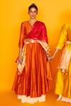 Loka by Veerali Raveshia_Orange Chanderi Silk Sitara Anarkali Sharara Set_Online_at_Aza_Fashions