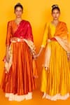 Buy_Loka By Veerali Raveshia_Orange Chanderi Silk, Tussar Silk, Cotton Mul Round Sitara Anarkali Sharara Set _Online_at_Aza_Fashions