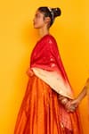 Shop_Loka By Veerali Raveshia_Orange Chanderi Silk, Tussar Silk, Cotton Mul Round Sitara Anarkali Sharara Set _Online_at_Aza_Fashions