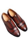 Buy_Dmodot_Brown Leather Cap Toe Oxfords_at_Aza_Fashions