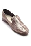 Buy_Tissr_Brown Metallic Leather Textured Loafers _at_Aza_Fashions