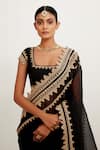 Buy_Devnaagri_Black Silk Organza Embroidered Dori Square Neck Georgette Saree With Blouse_Online_at_Aza_Fashions