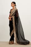 Devnaagri_Black Silk Organza Embroidered Dori Square Neck Georgette Saree With Blouse _Online_at_Aza_Fashions