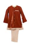 Buy_Minime Organics_Beige Velvet, Cotton, Silk Embroidery Sherwani Set _at_Aza_Fashions