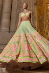 Buy_Seema Gujral_Green Net Embroidery Sequin Sweetheart Neck Neon Blouse Lehenga Set _Online_at_Aza_Fashions