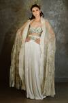 Buy_COUTURE BY NIHARIKA_White Organza, Hammer Satin Blousesweetheart Embroidered Cape And Pant Set _at_Aza_Fashions