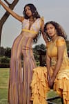Babita Malkani_Yellow Silk, Net, , Italian Round Short Tunic And Ruffle Pant Set_at_Aza_Fashions
