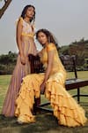 Shop_Babita Malkani_Yellow Silk, Net, , Italian Round Short Tunic And Ruffle Pant Set_Online_at_Aza_Fashions